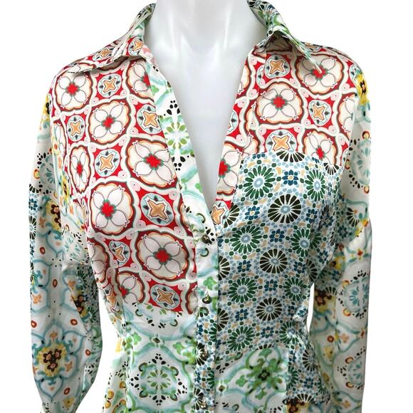 Zara Multicolor Patchwork Printed Button Down Long Sleeve Mini Shirt Dress Sz M - Picture 3 of 5